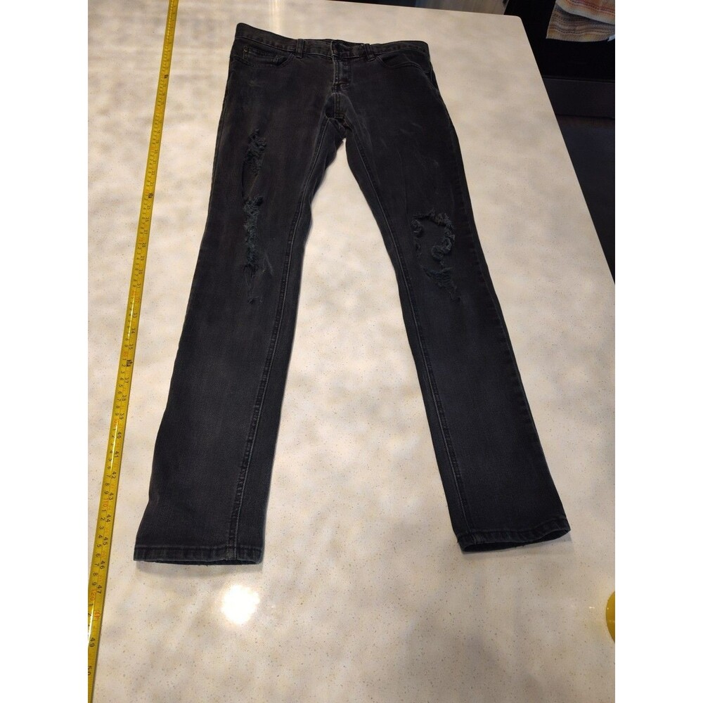 XXX RUDE Men's Jeans Black Denim Super Skinny  Cotton Stretch 30 X 32 Distressed